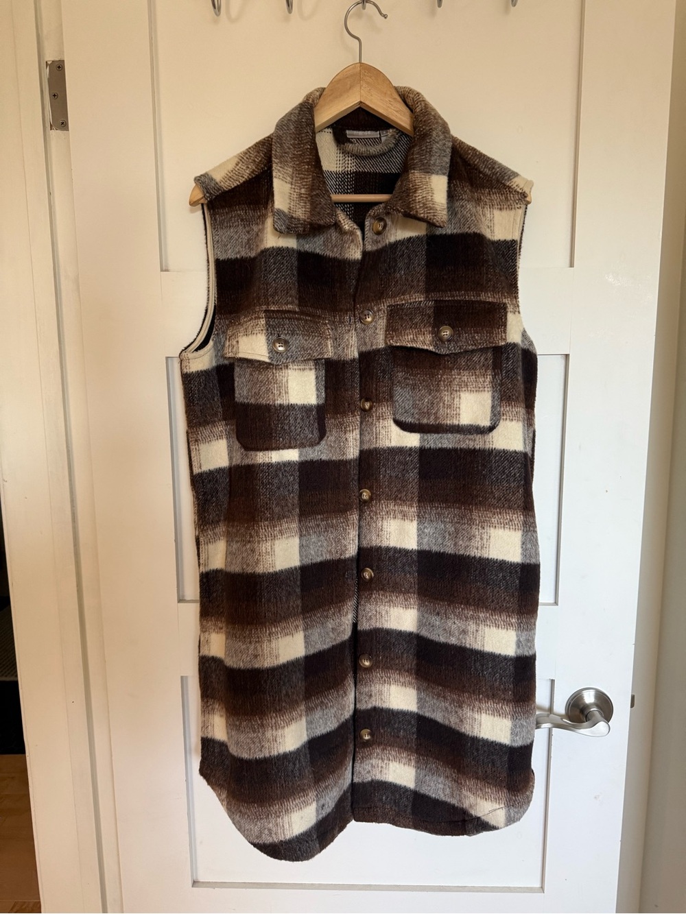 Brown and cream plaid vest